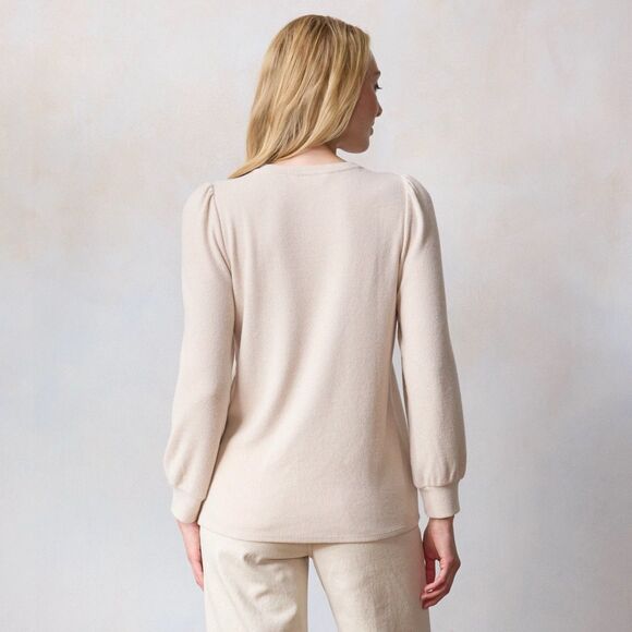 Women's LC Lauren Conrad Ribbed High Cuff Crew Neck Balloon Sleeves Top Size XXL - Picture 3 of 11